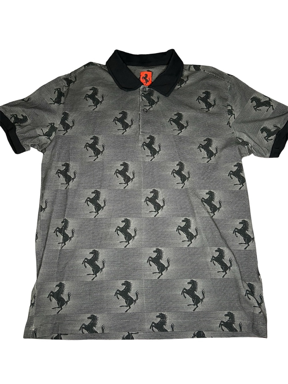 Ferrari Gray and Black Polo with Prancing Horse Print